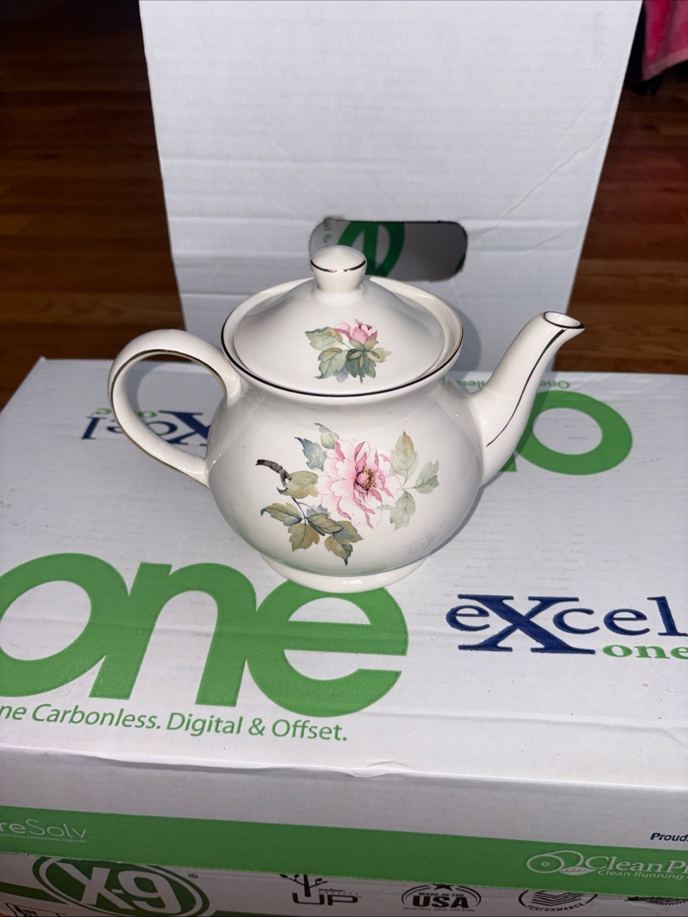 Sandler White Porcelain Teapot with Pink Rose Floral Design